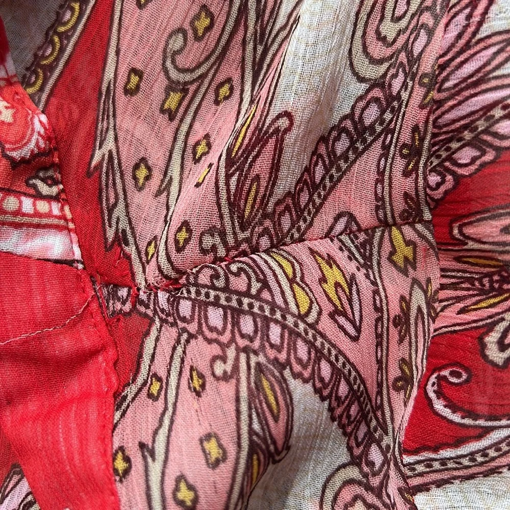 Rose & Olive Paisley Peasant Top M Red Colorful Sheer Loose Career